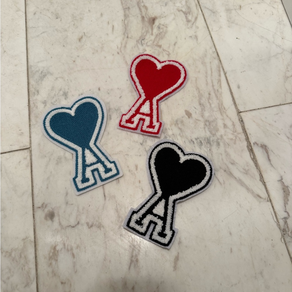 Heart Shaped Patches in Red, Blue, and Black